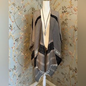 Anthropologie Gray Wrap with Embroidery and Sequin Like Accents